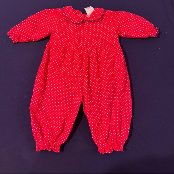Smocked or Not Red Polka Dot baby girl romper with a collar 6m - Picture 1 of 12